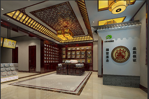 宜良古朴典雅的中式茶叶店大堂设计效果图